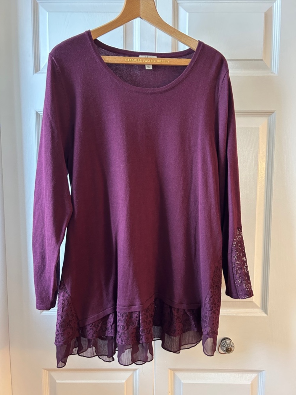 Style & Co. Long Sleeve Lace-Trim Tunic in Plum